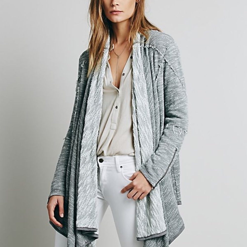 Free people in the loop, gray cardigan.